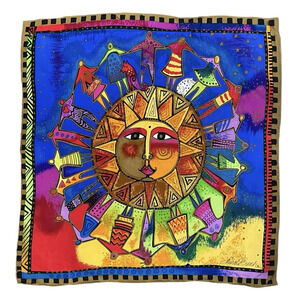 VTG Laurel Burch Silk Scarf Harmony Under the Sun Square Colorful Dog Cat 20in